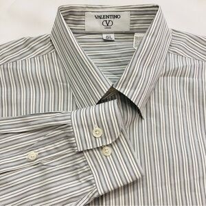 Valentino Uomo Dress Shirt Men's Size 15.5 Striped Button Down Gray White